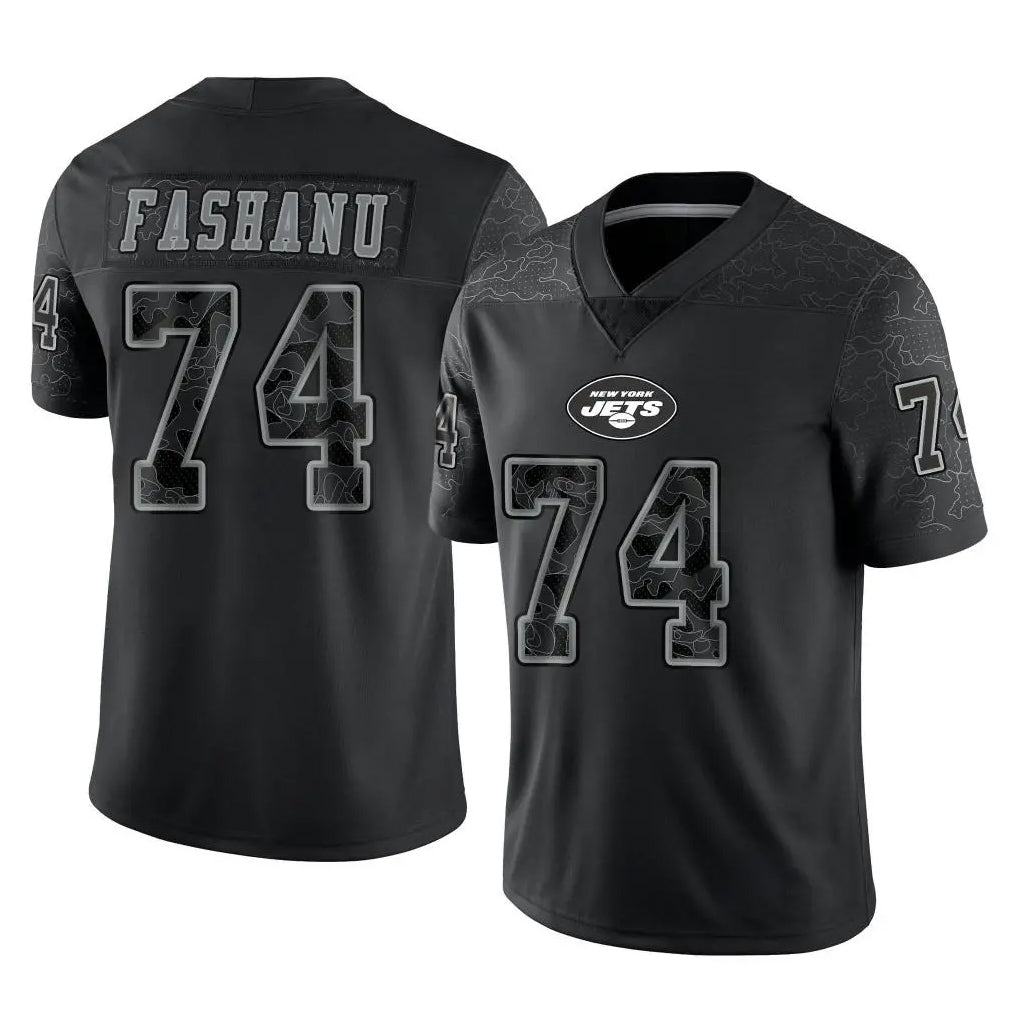 Tuec NY.Jets #74 Olu Fashanu Player Stealth Black Limited Reflective Home Game Stitched Jerseys