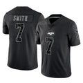 Tuec NY.Jets #7 Geno Smith Player Stealth Black Limited Reflective Home Game Stitched Jerseys