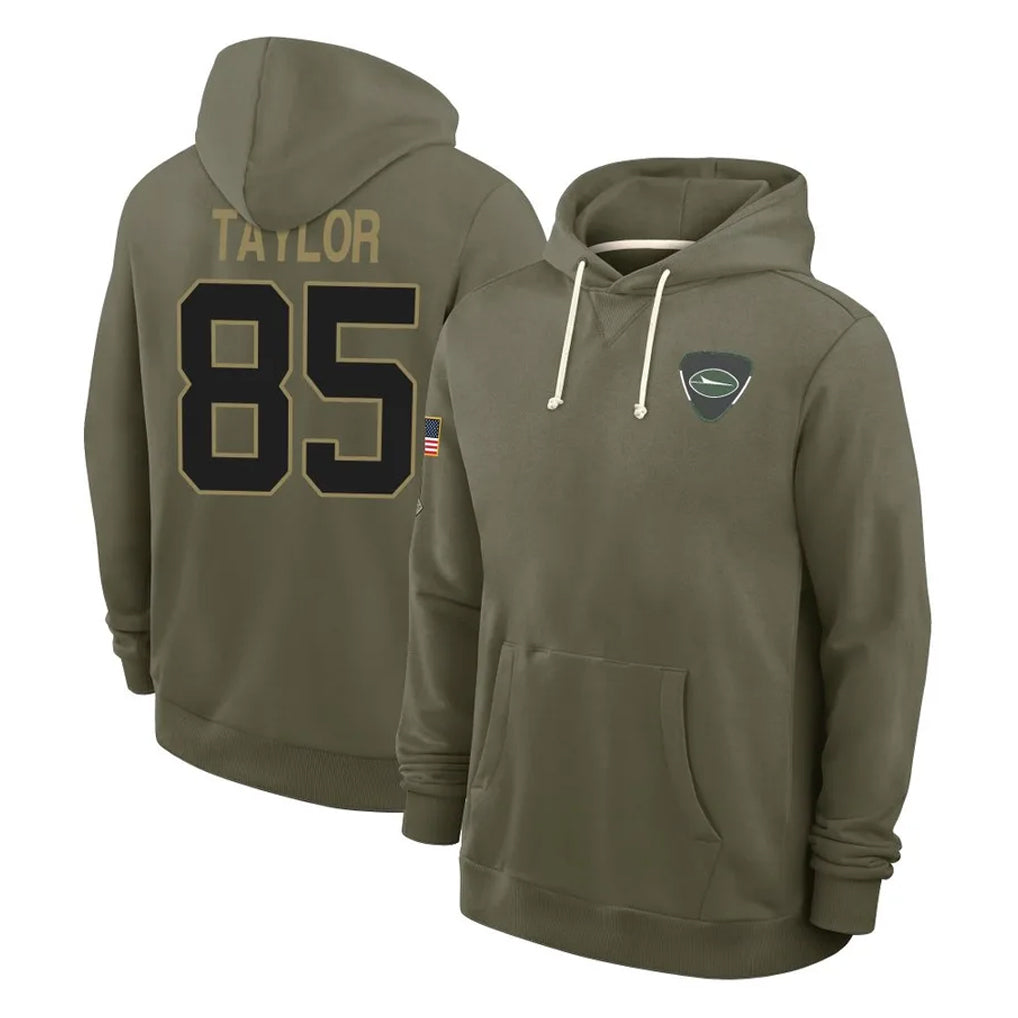 Tuec NY.Jets #85 Mason Taylor Player Olive Salute to Service Pullover Hoodies Limited Stitched Jerseys