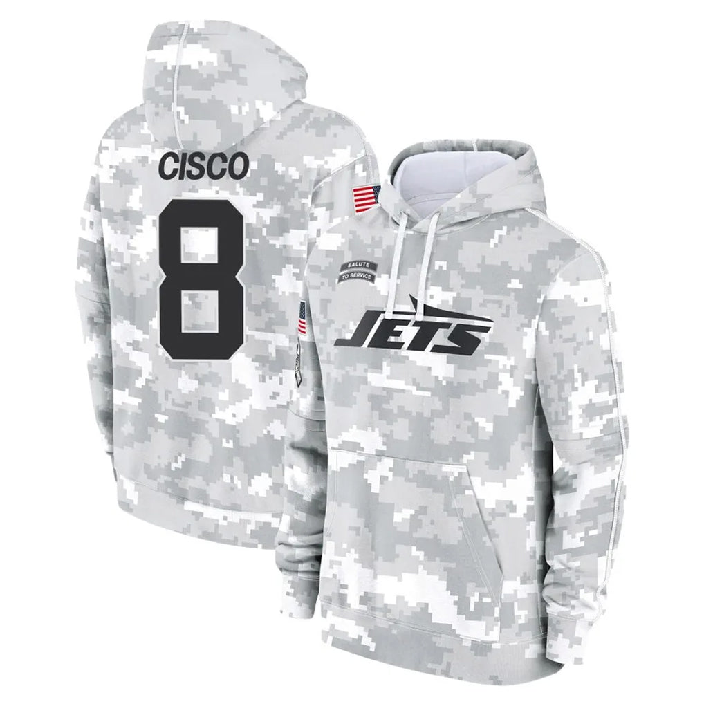 Tuec NY.Jets #8 Andre Cisco Player Arctic Camo Salute to Service Pullover Hoodies Limited Game Stitched Jerseys