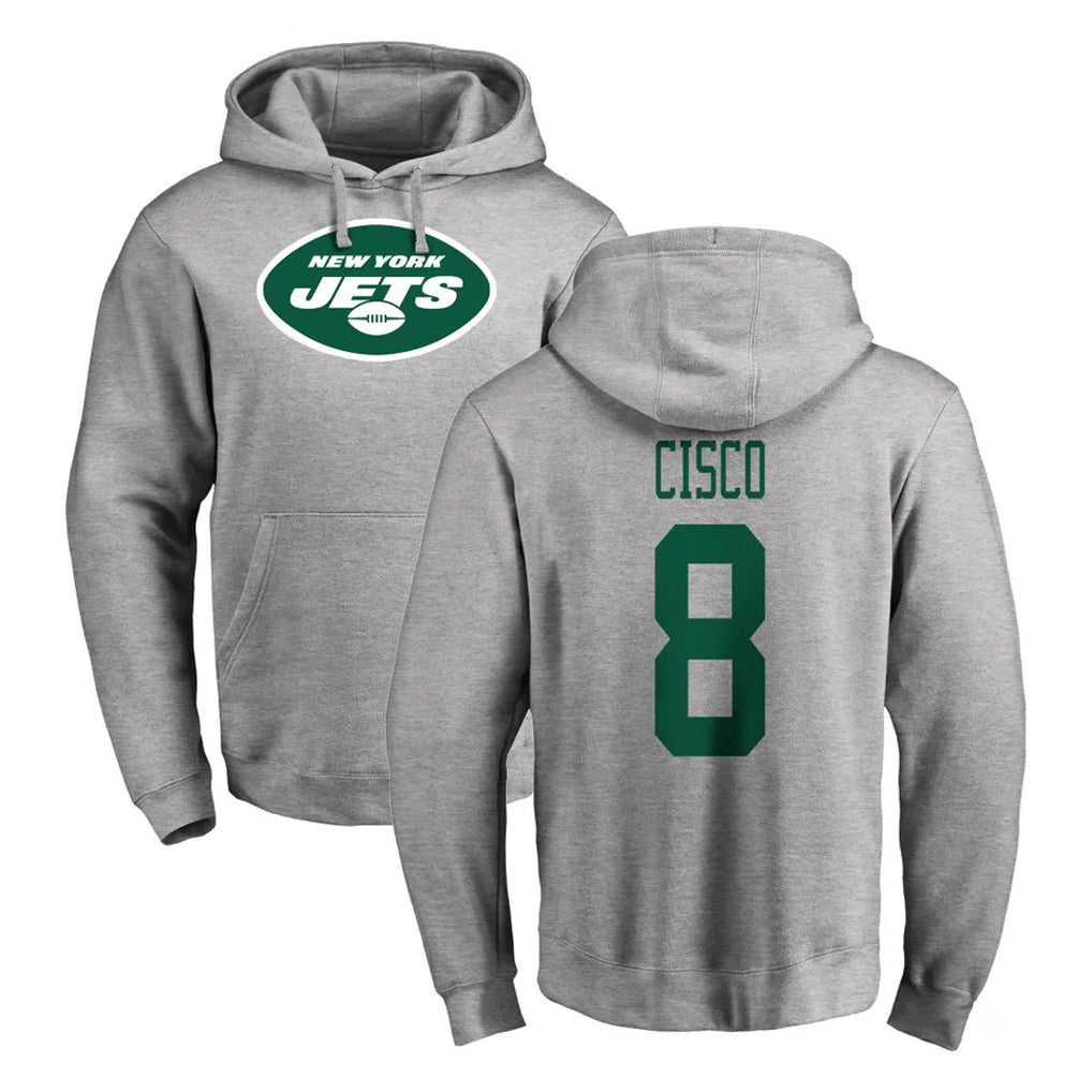 Tuec NY.Jets #8 Andre Cisco Player Gray LOGO Pullover Hoodies Limited Game Stitched Jerseys