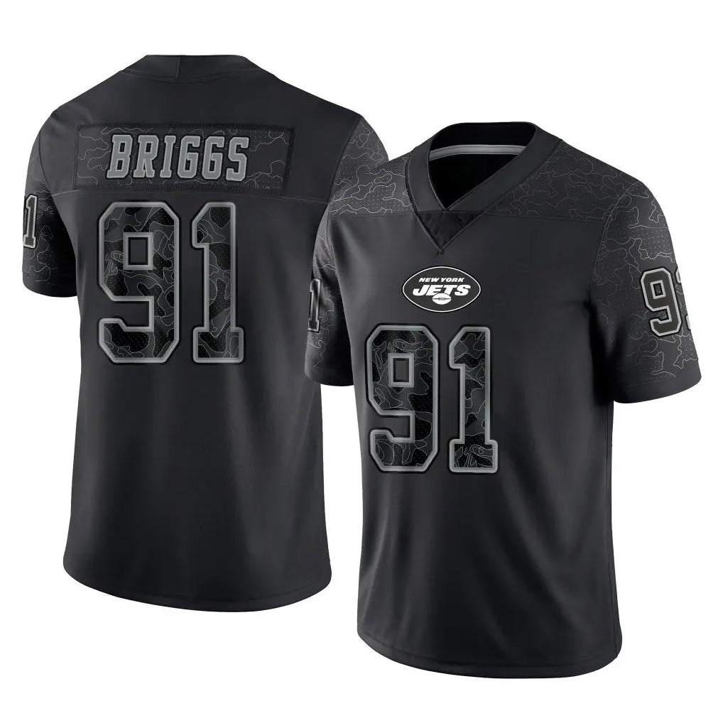 Tuec NY.Jets #91 Jowon Briggs Player Stealth Black Limited Reflective Home Game Stitched Jerseys
