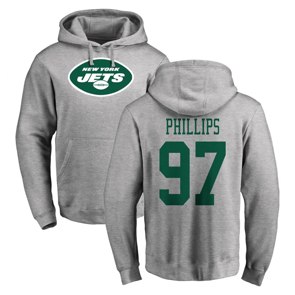 Tuec NY.Jets #97 Harrison Phillips Player Gray LOGO Pullover Hoodies Limited Game Stitched Jerseys