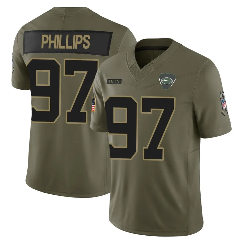 Tuec NY.Jets #97 Harrison Phillips Player Olive 2025 Salute To Service Limited Stitched Jerseys