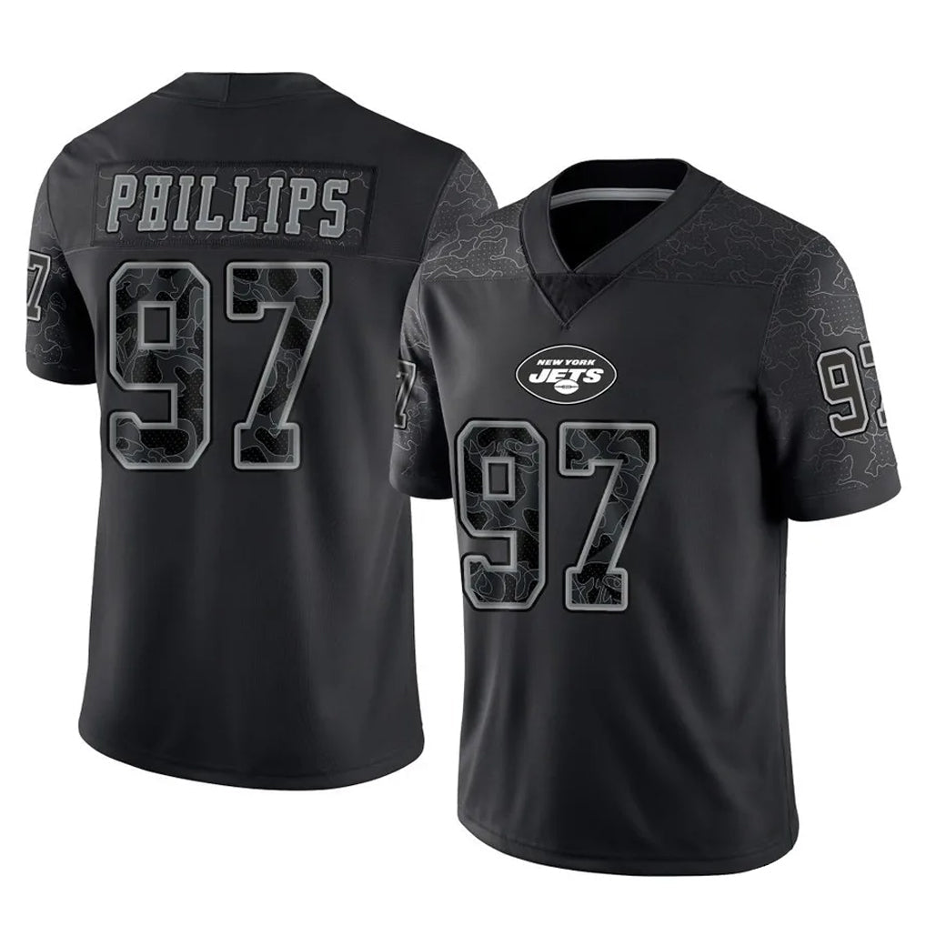 Tuec NY.Jets #97 Harrison Phillips Player Stealth Black Limited Reflective Home Game Stitched Jerseys