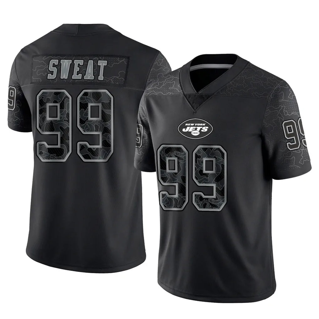 Tuec NY.Jets #99 T'Vondre Sweat Player Stealth Black Limited Reflective Home Game Stitched Jerseys