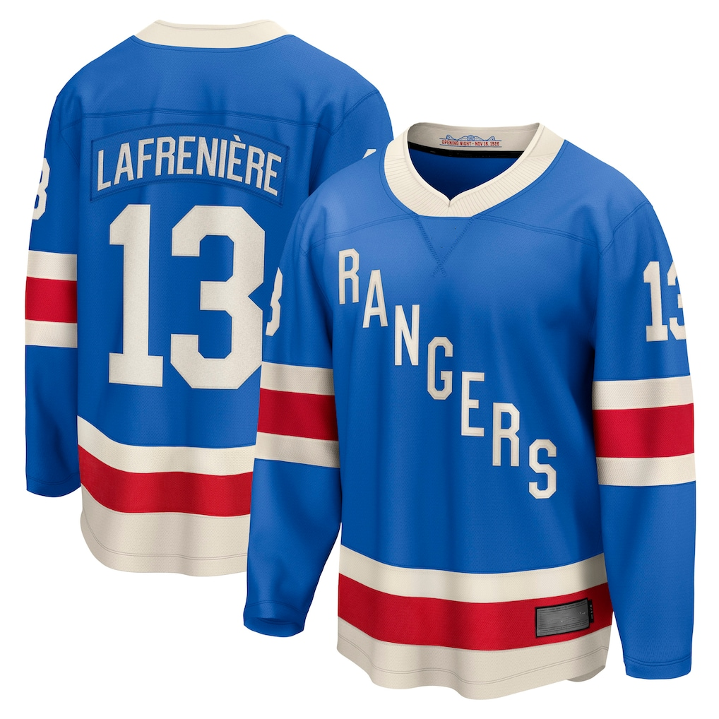 Tuec NY.Rangers #13 Alexis Lafreniere Blue Centennial Breakaway Jerseys