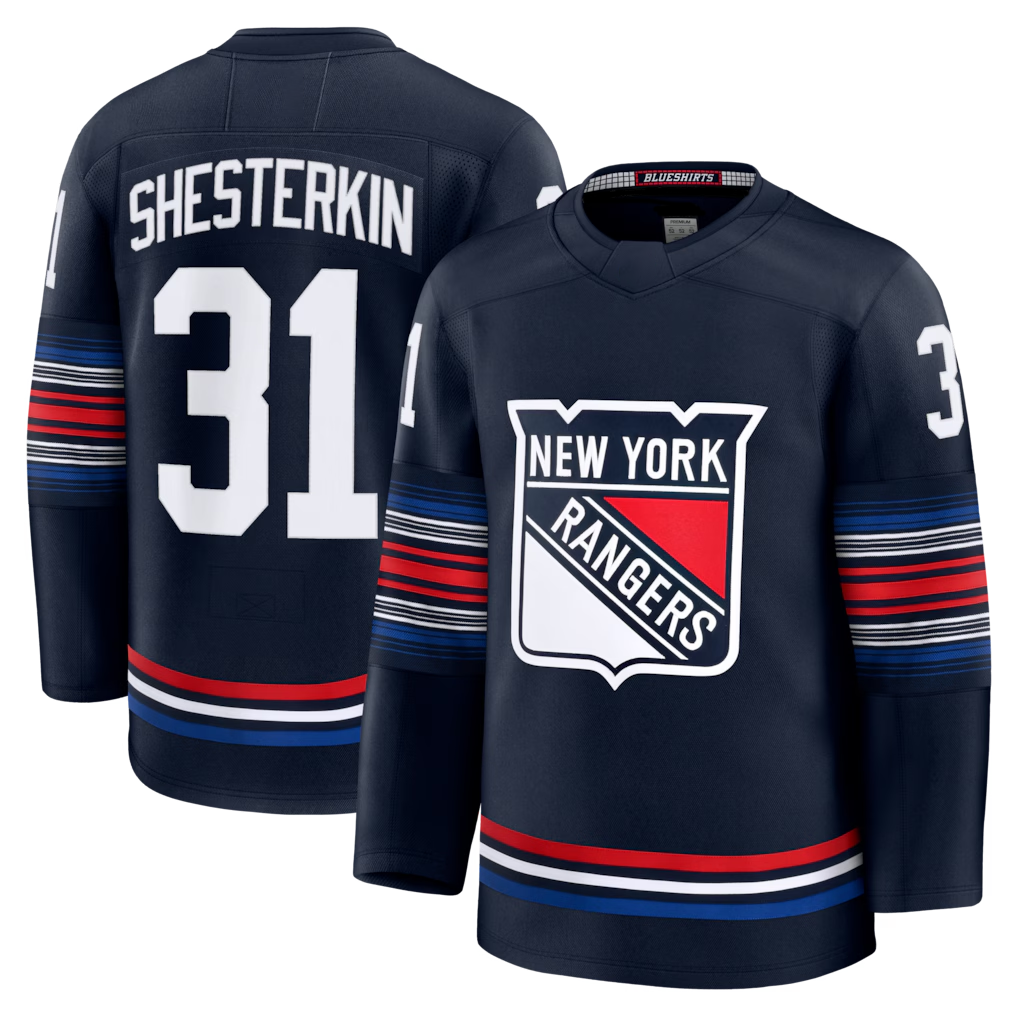 Tuec NY.Rangers #31 Igor Shesterkin Navy Alternate Premier Player Jerseys