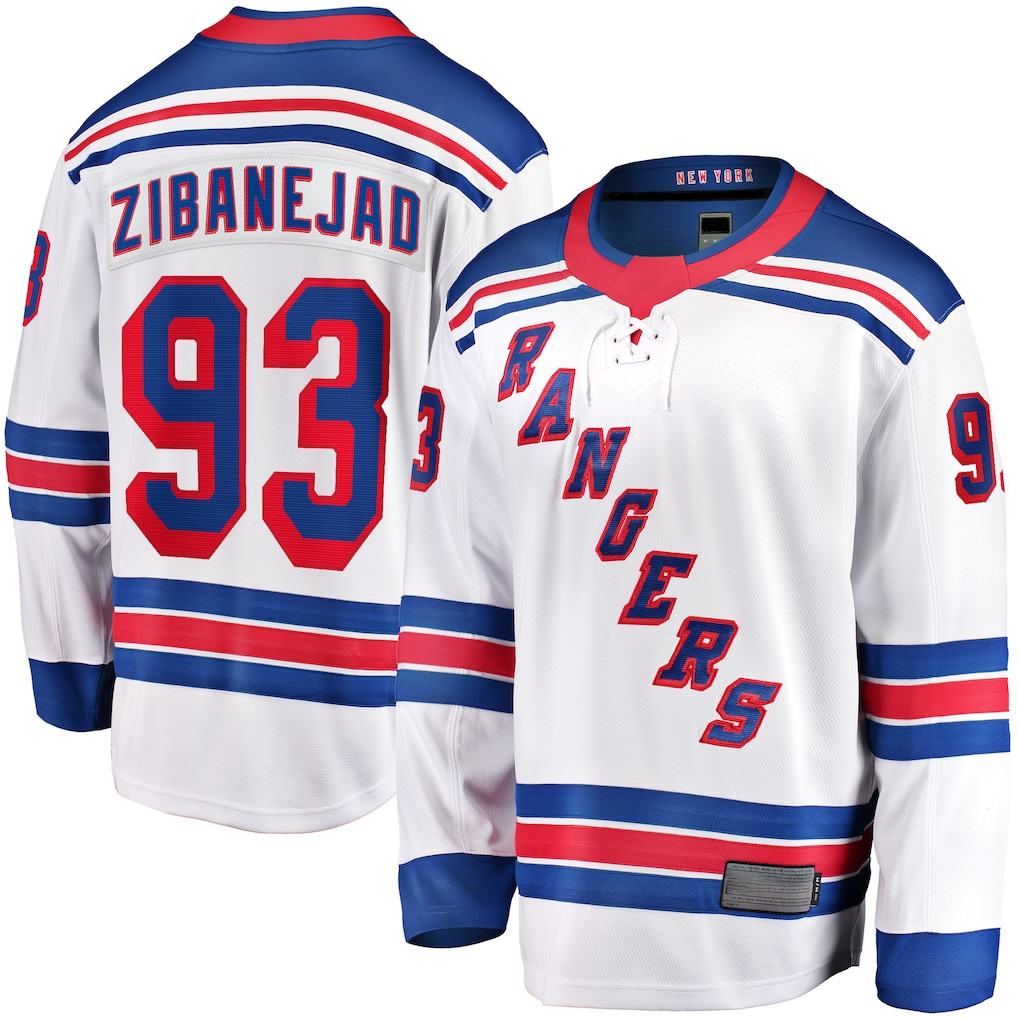 Tuec NY.Rangers #93 Mika Zibanejad White Away Premier Breakaway Player Jerseys