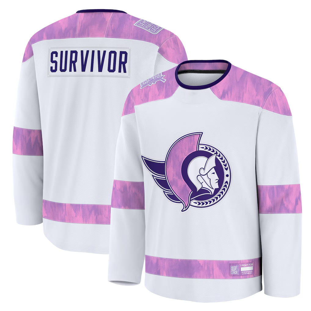Tuec O.Senators White Hockey Fights Cancer Survivor Practice Jerseys