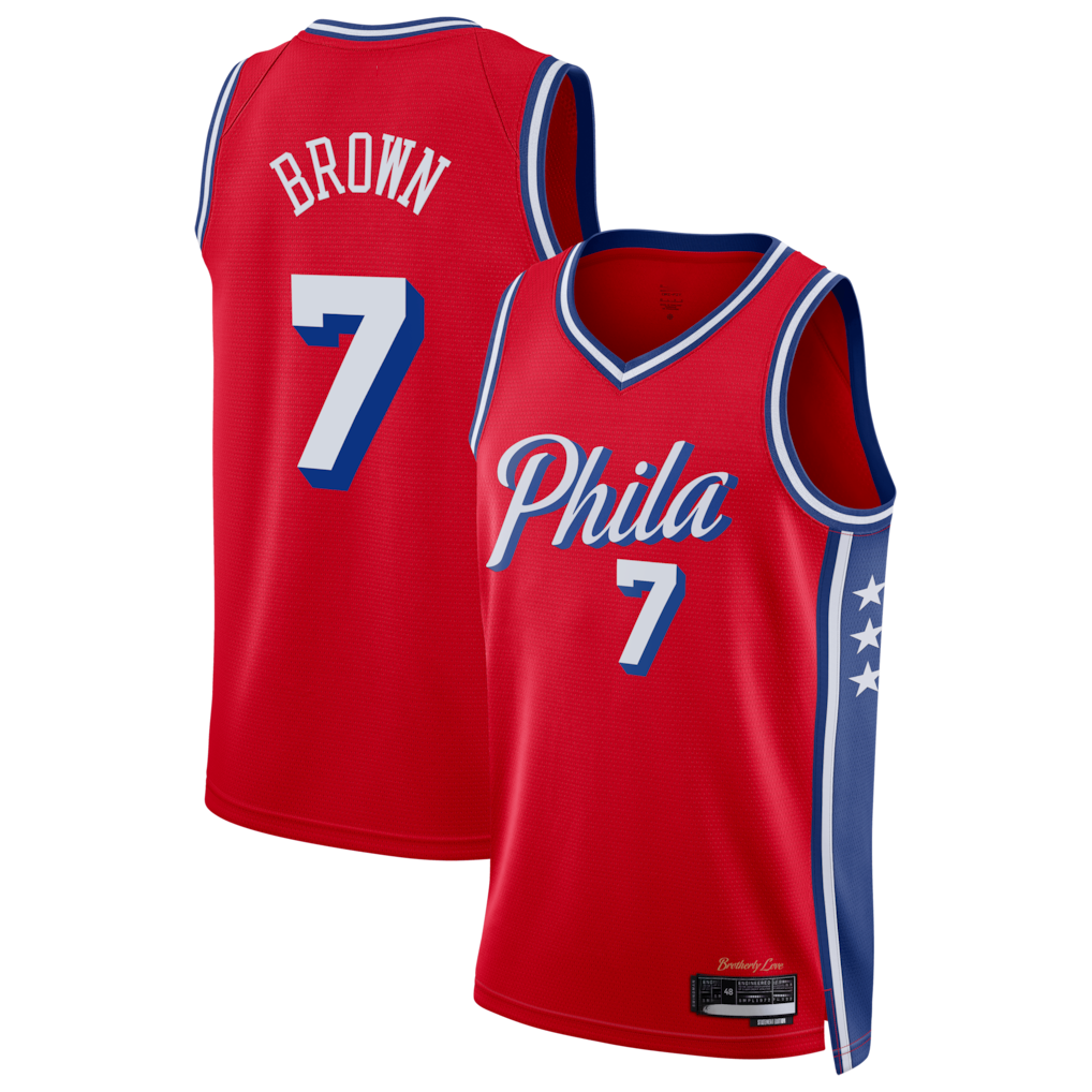 tuec P.76ers #7 Jaylen Brown Red Swingman Jerseys - Statement Edition