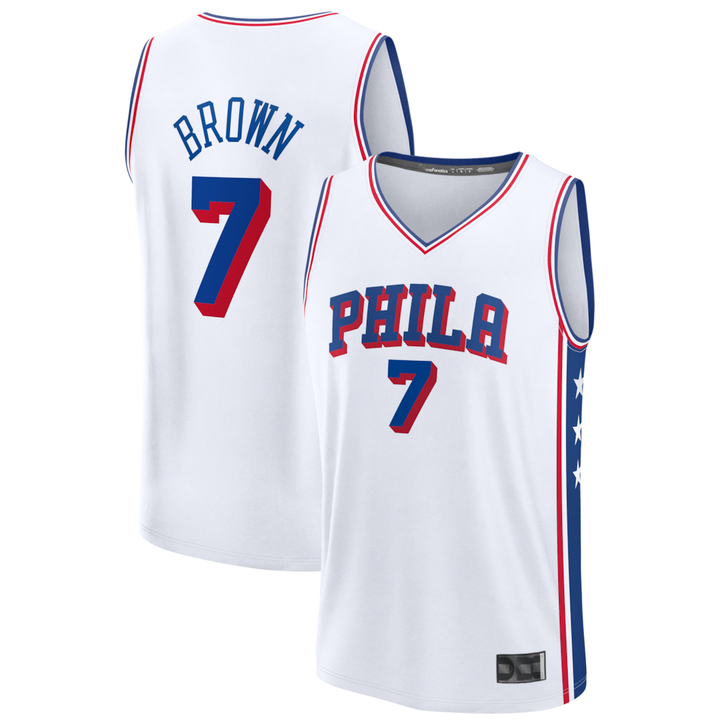 tuec P.76ers #7 Jaylen Brown White Fast Break Jerseys - Association Edition