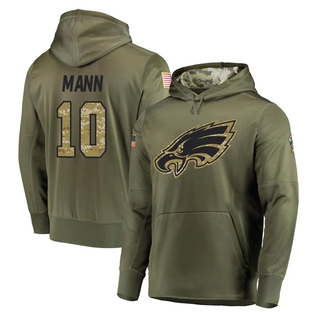 Tuec P.Eagles #10 Braden Mann Player Olive Salute to Service Pullover Hoodies Home Game Stitched Jerseys