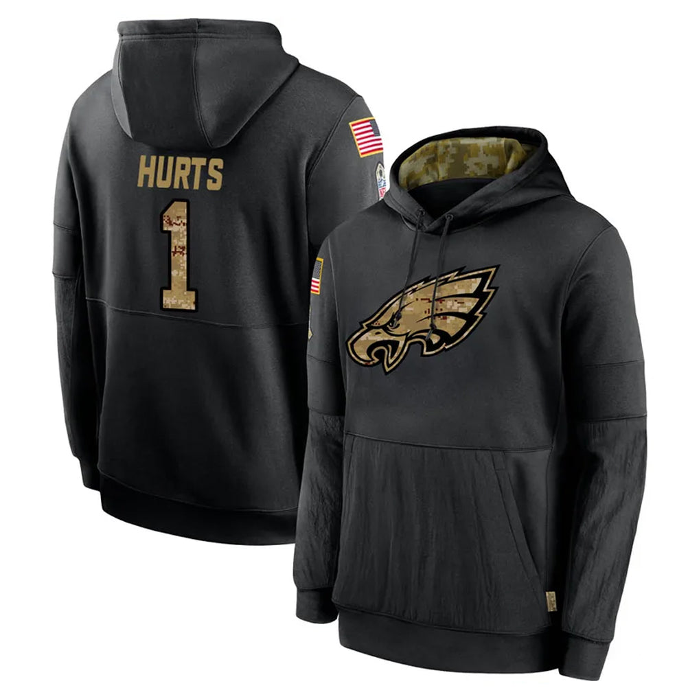 Tuec P.Eagles #1 Jalen Hurts Player Black Salute to Service Hoodies Limited Game Stitched Jerseys