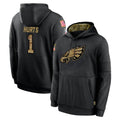 Tuec P.Eagles #1 Jalen Hurts Player Black Salute to Service Hoodies Limited Game Stitched Jerseys