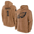Tuec P.Eagles #1 Jalen Hurts Player Brown Salute to Service Pullover Hoodies Limited Game Stitched Jerseys