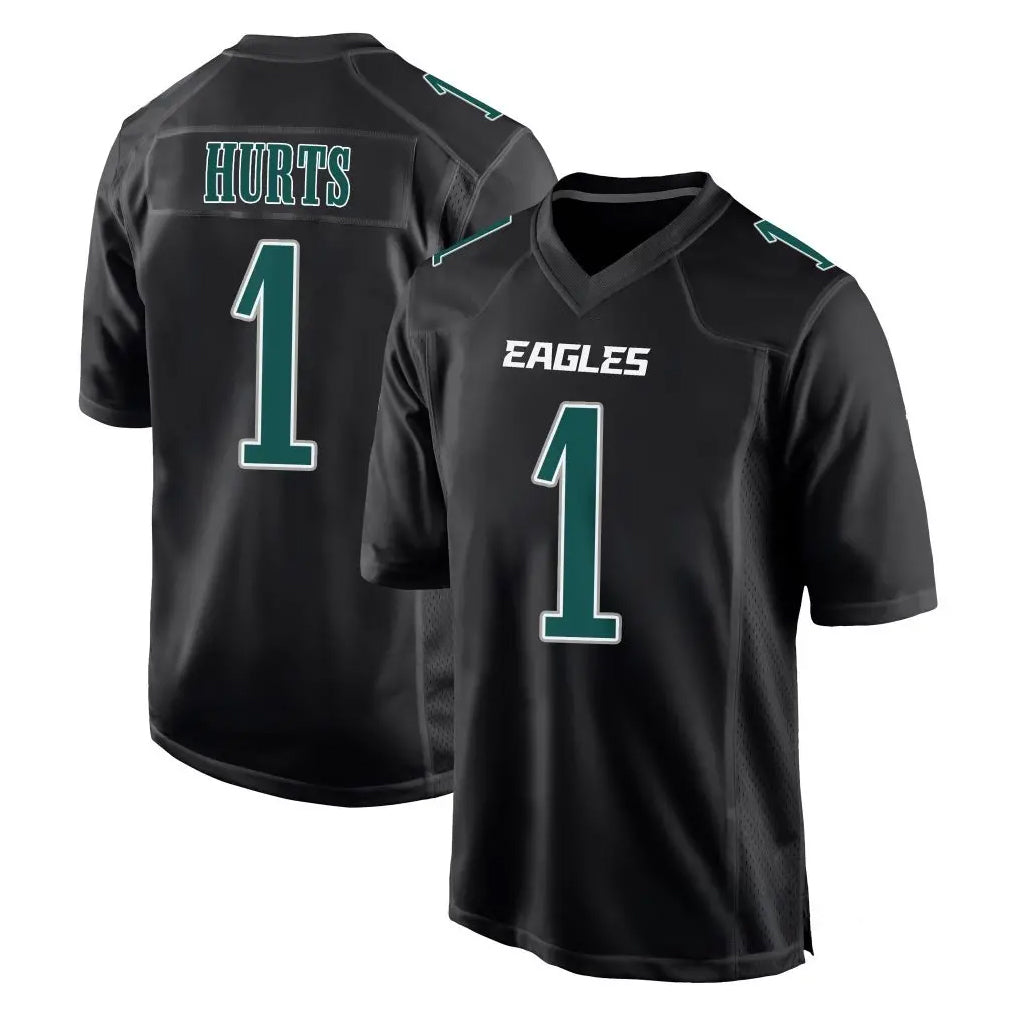 Tuec P.Eagles #1 Jalen Hurts Player Carbon Black Fashion Home Game Stitched Jerseys