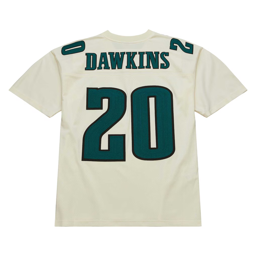 Tuec P.Eagles #20 Brian Dawkins Mitchell & Ness Cream Chainstitch Legacy Jersey