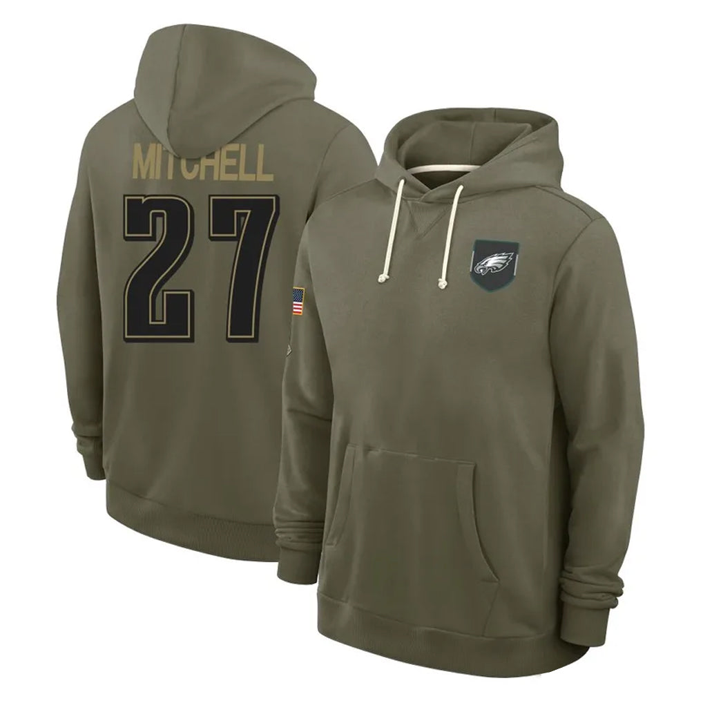 Tuec P.Eagles #27 Quinyon Mitchell Player Olive Salute to Service Pullover Hoodies Limited Stitched Jerseys