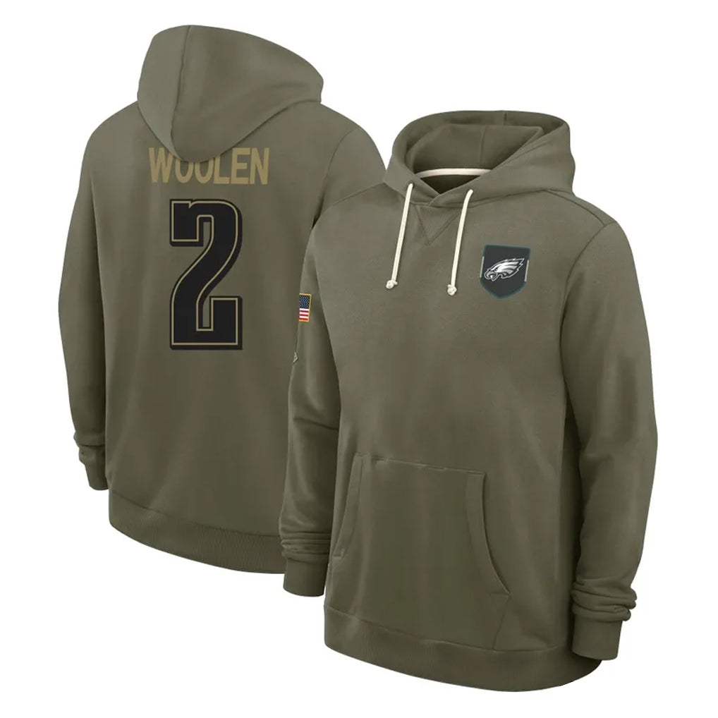 Tuec P.Eagles #2 Riq Woolen Player Olive Salute to Service Pullover Hoodies Limited Stitched Jerseys