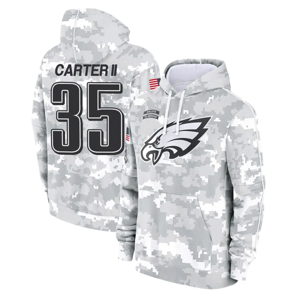 Tuec P.Eagles #35 Michael Carter II Player Arctic Camo Salute to Service Pullover Hoodies Limited Game Stitched Jerseys