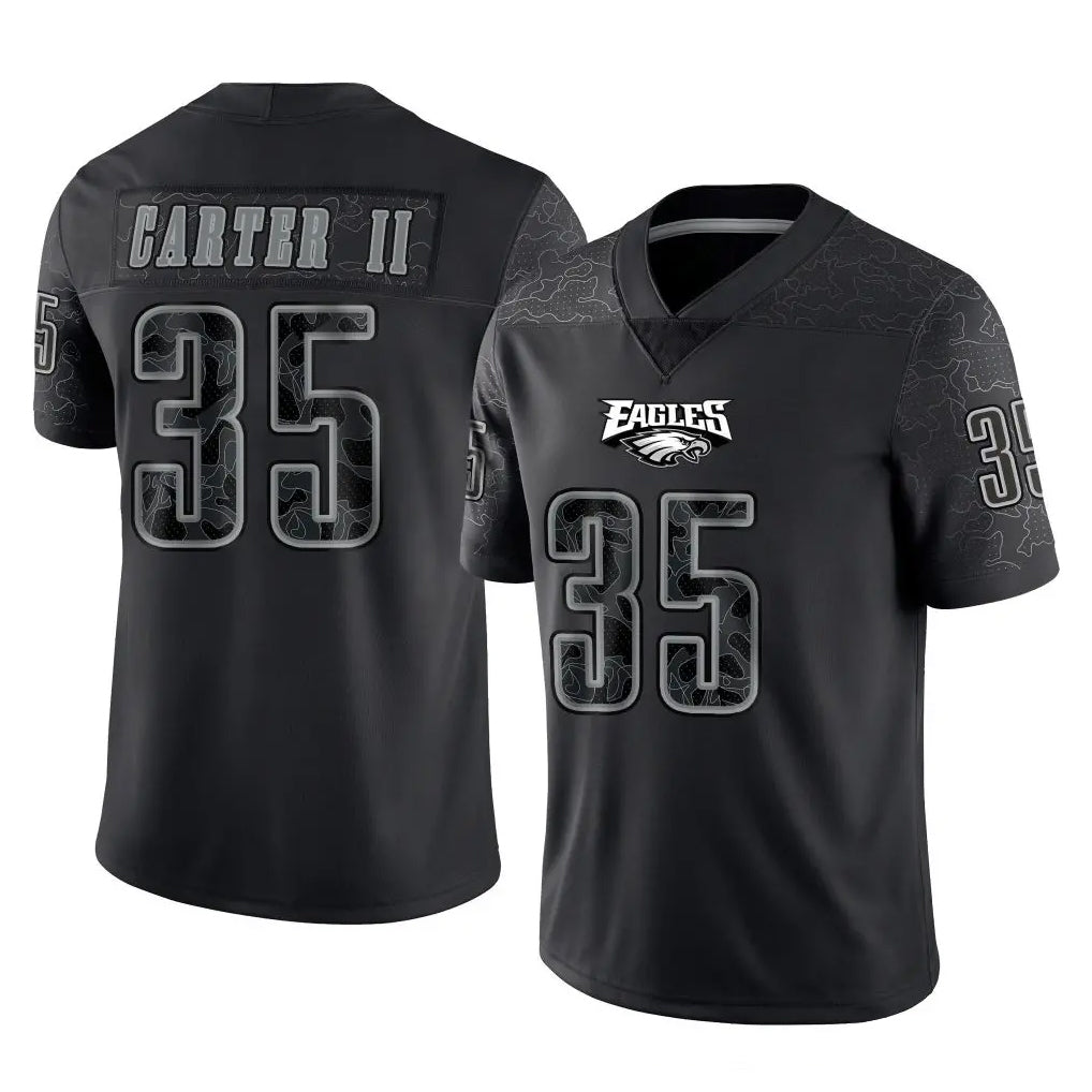 Tuec P.Eagles #35 Michael Carter II Player Black Reflective Limited Home Game Stitched Jerseys
