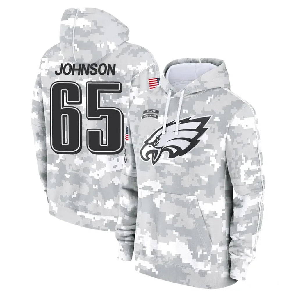 Tuec P.Eagles #65 Lane Johnson Player Arctic Camo Salute to Service Pullover Hoodies Limited Game Stitched Jerseys
