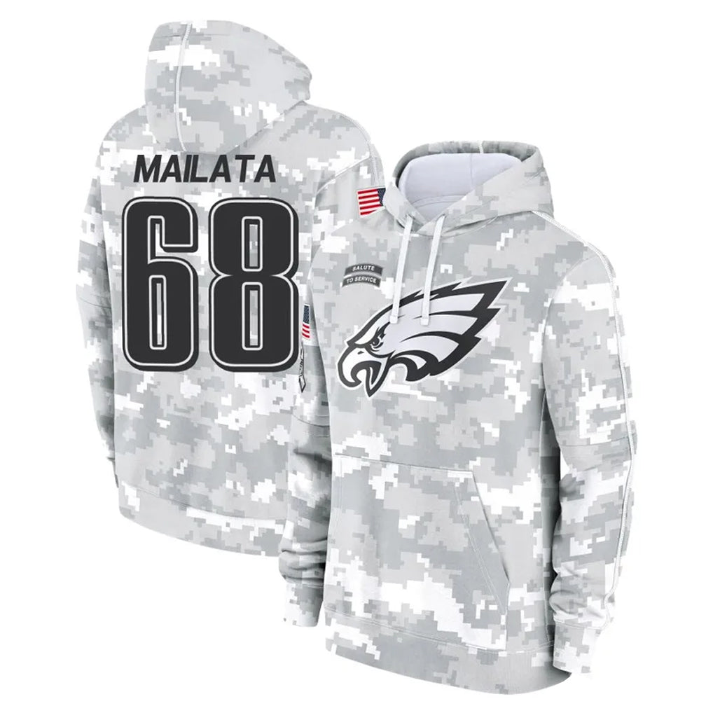 Tuec P.Eagles #68 Jordan Mailata Player Arctic Camo Salute to Service Pullover Hoodies Limited Game Stitched Jerseys
