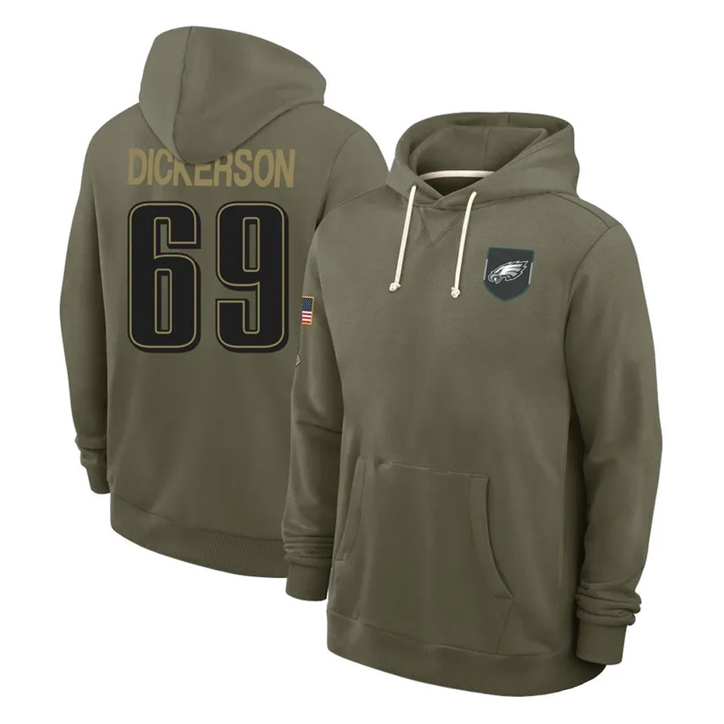 Tuec P.Eagles #69 Landon Dickerson Player Olive Salute to Service Pullover Hoodies Limited Stitched Jerseys
