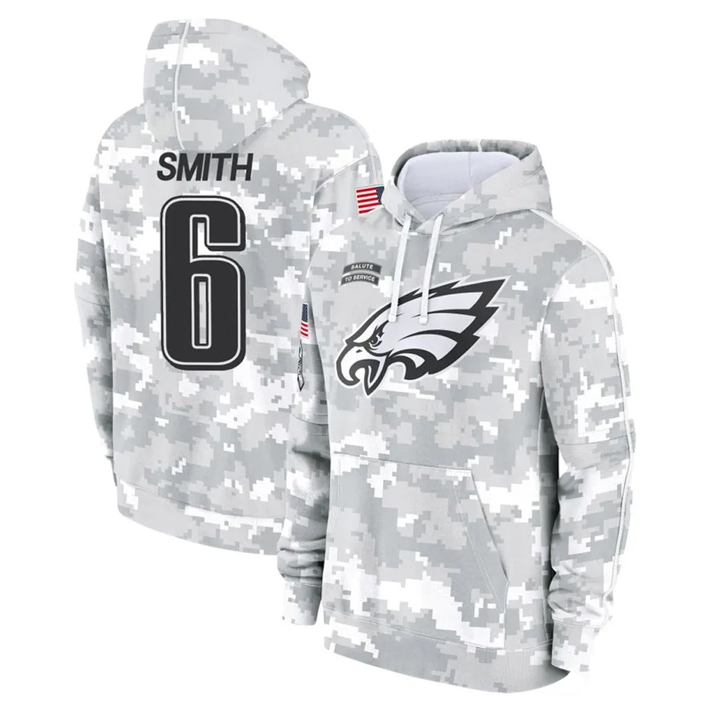 Tuec P.Eagles #6 DeVonta Smith Player Arctic Camo Salute to Service Pullover Hoodies Limited Game Stitched Jerseys