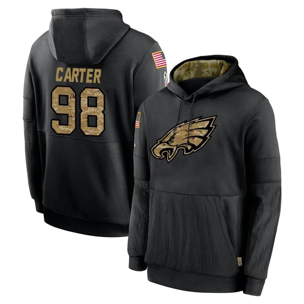 Tuec P.Eagles #98 Jalen Carter Player Black Salute to Service Hoodies Limited Game Stitched Jerseys
