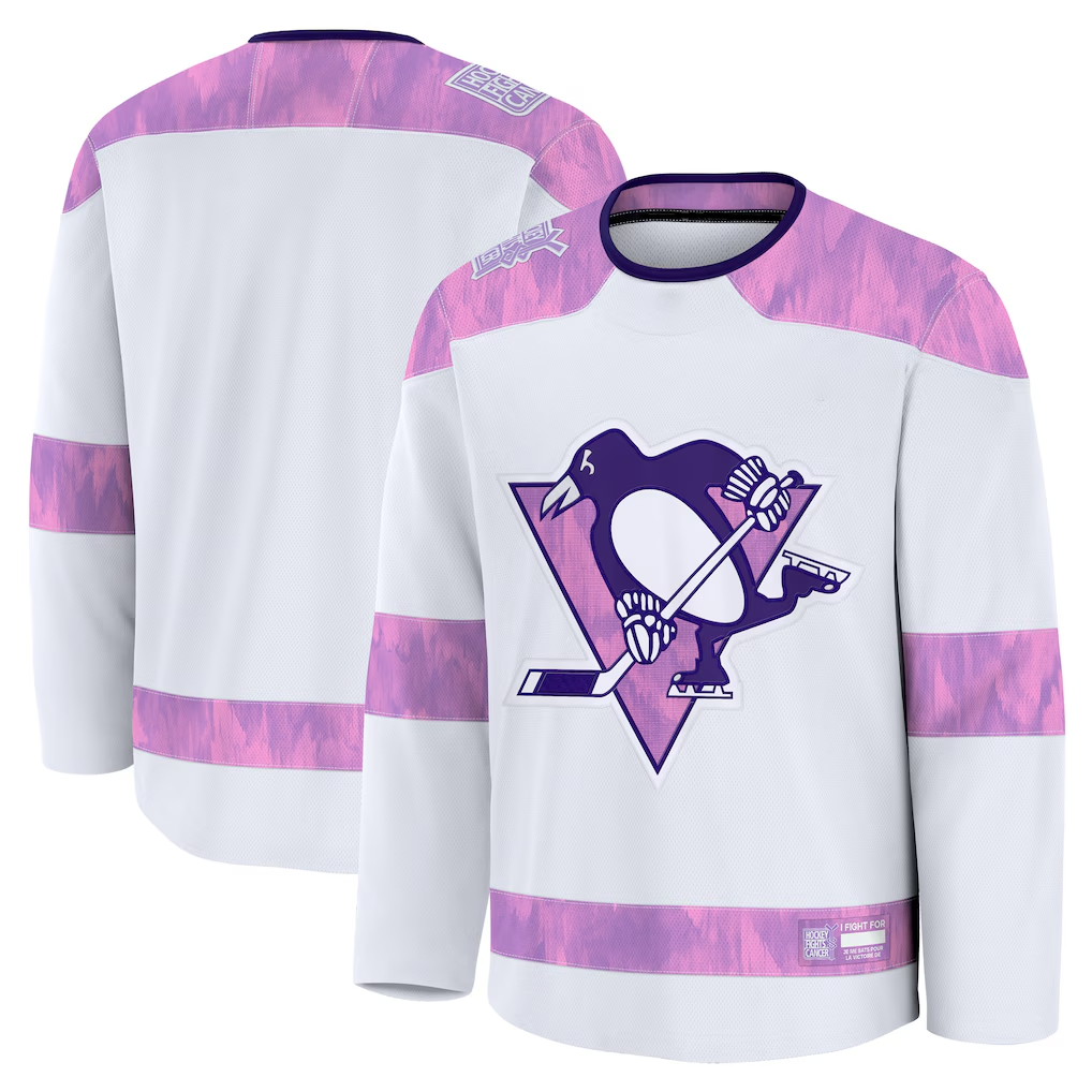 Tuec P.Penguins White 2024 Hockey Fights Cancer Practice Jerseys