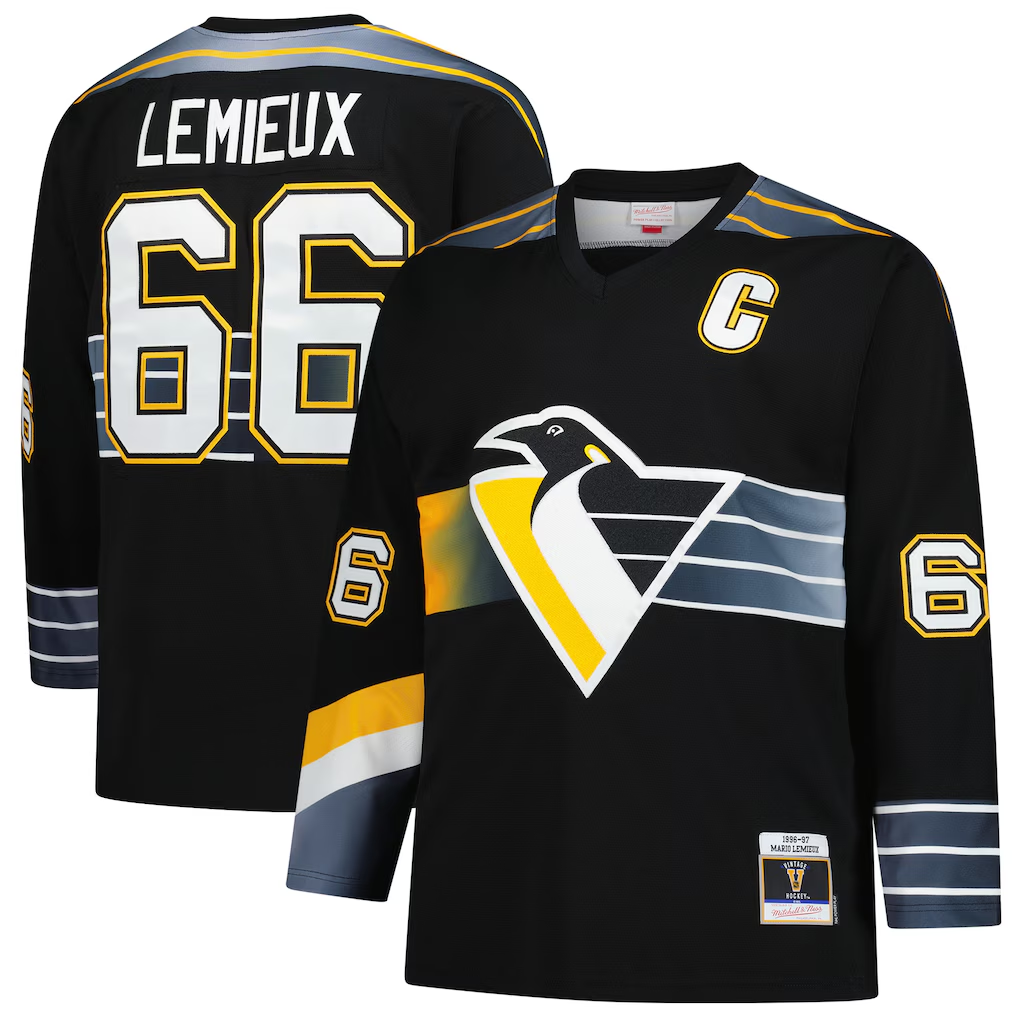 Tuec P.Penguins #66 Mario Lemieux Mitchell & Ness Black 1996-97 Blue Line 2.0 Jerseys
