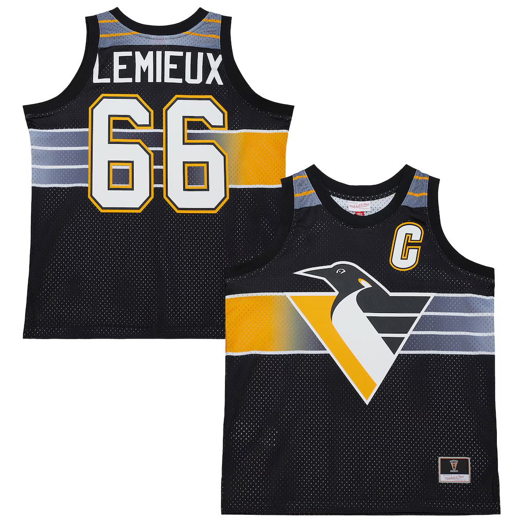 Tuec P.Penguins #66 Mario Lemieux Mitchell & Ness Black Maxxed Out Fashion Basketball Jerseys