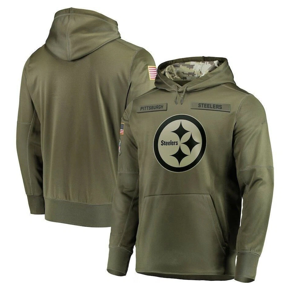 Tuec P.Steelers Olive Salute to Service Pullover Hoodie Home Game Blank Player Stitched Jerseys