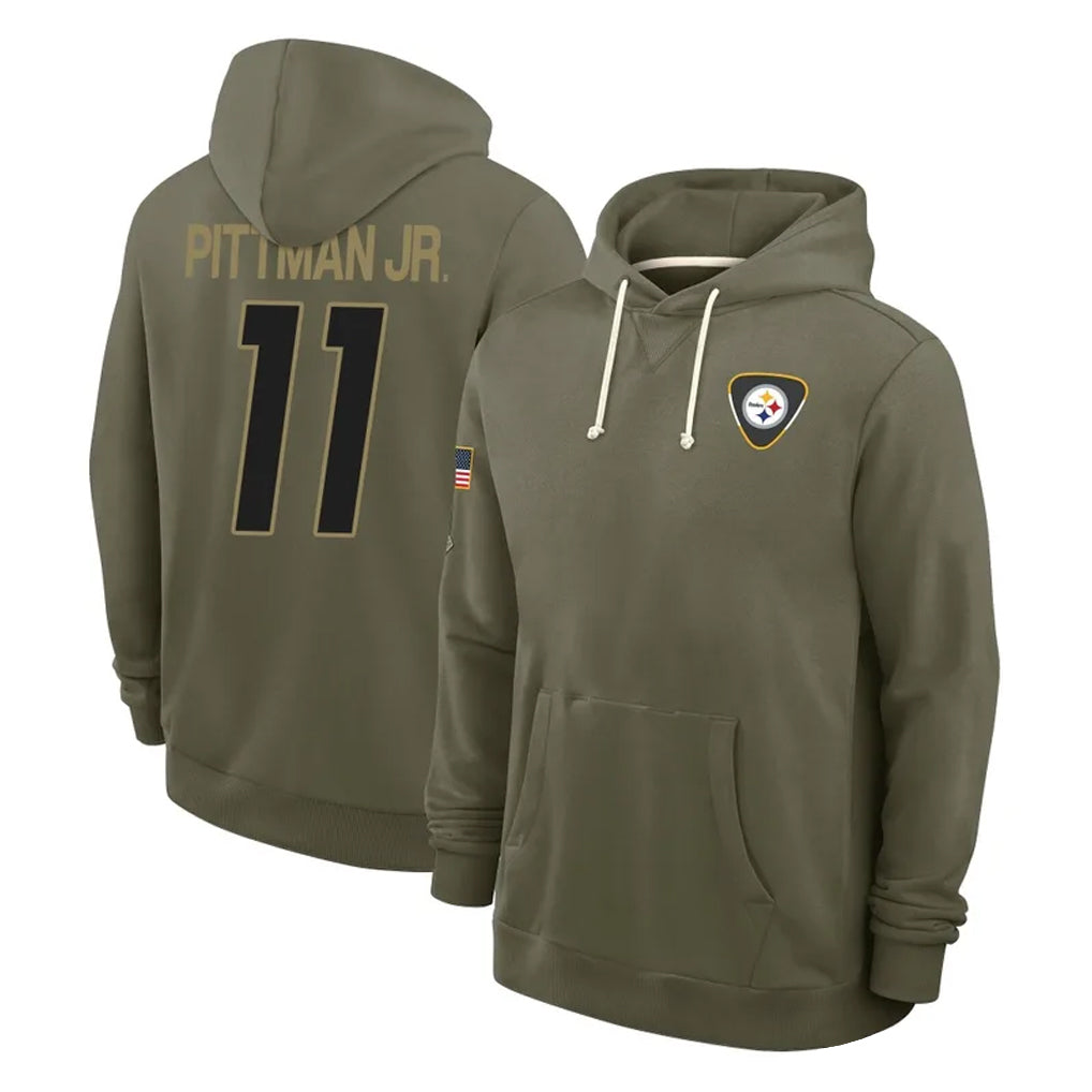 Tuec P.Steelers #11 Michael Pittman Jr. Player Olive Salute to Service Pullover Hoodies Limited Stitched Jerseys