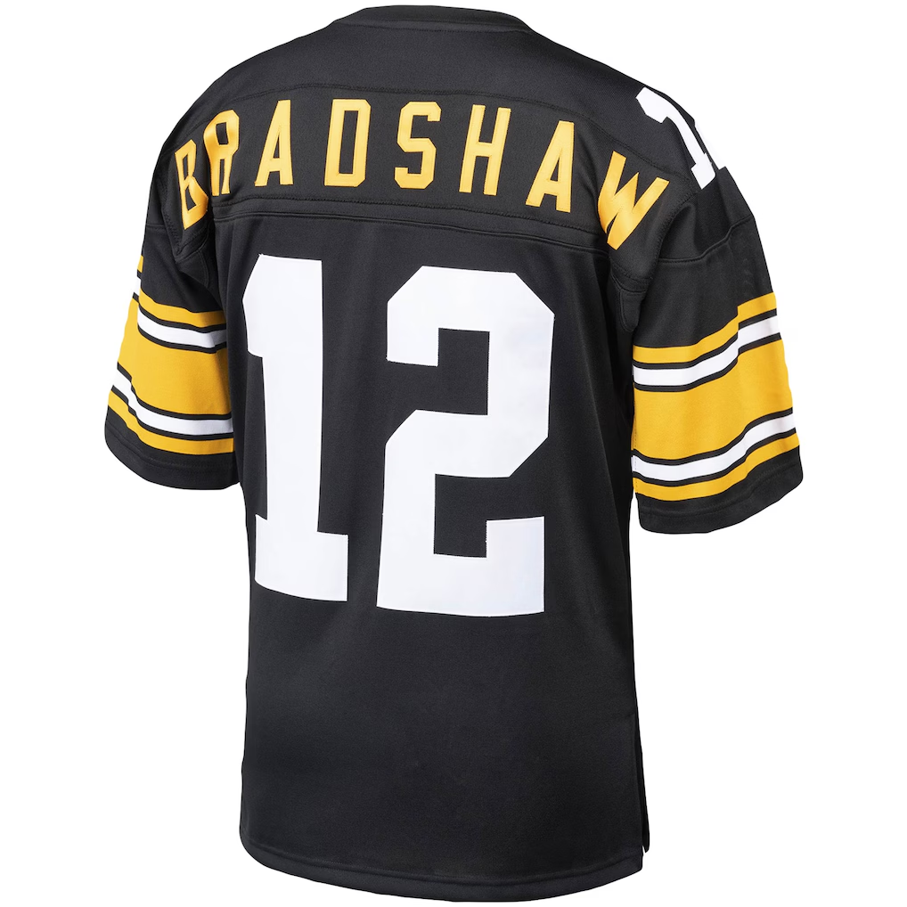 Tuec P.Steelers #12 Terry Bradshaw Mitchell & Ness Black Authentic Throwback Retired Player Stitched Puhic Jersey