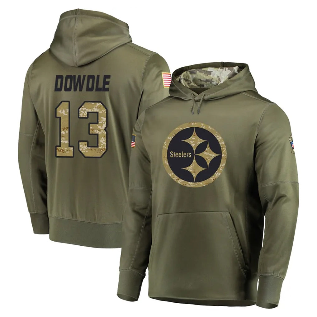 Tuec P.Steelers #13 Rico Dowdle Player Olive Salute to Service Pullover Hoodie Home Game Stitched Jerseys
