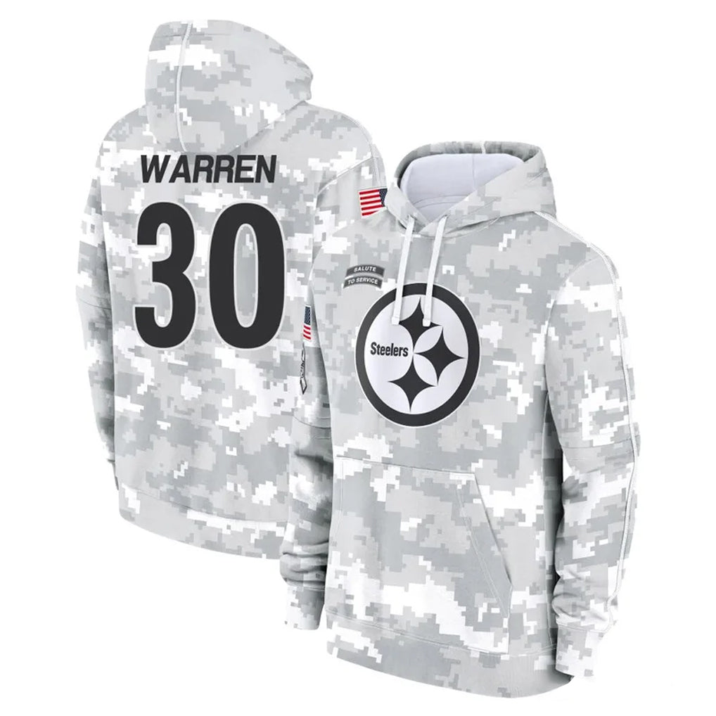 Tuec P.Steelers #30 Jaylen Warren Player Arctic Camo Limited Salute to Service Pullover Hoodies Game Stitched Jerseys