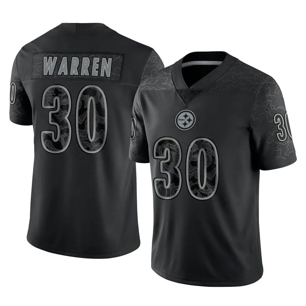 Tuec P.Steelers #30 Jaylen Warren Player Black Reflective Limited Home Game Stitched Jerseys