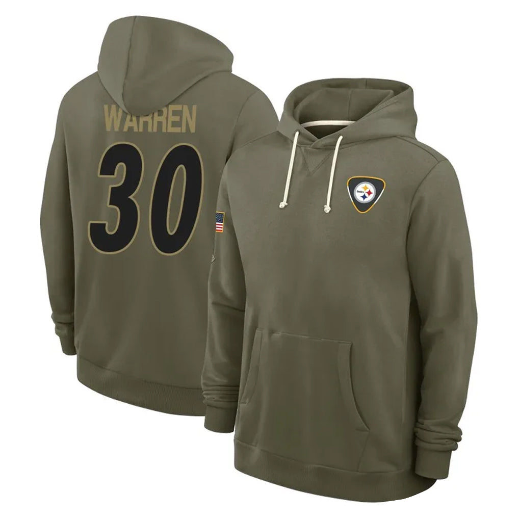 Tuec P.Steelers #30 Jaylen Warren Player Olive Salute to Service Pullover Hoodies Limited Stitched Jerseys
