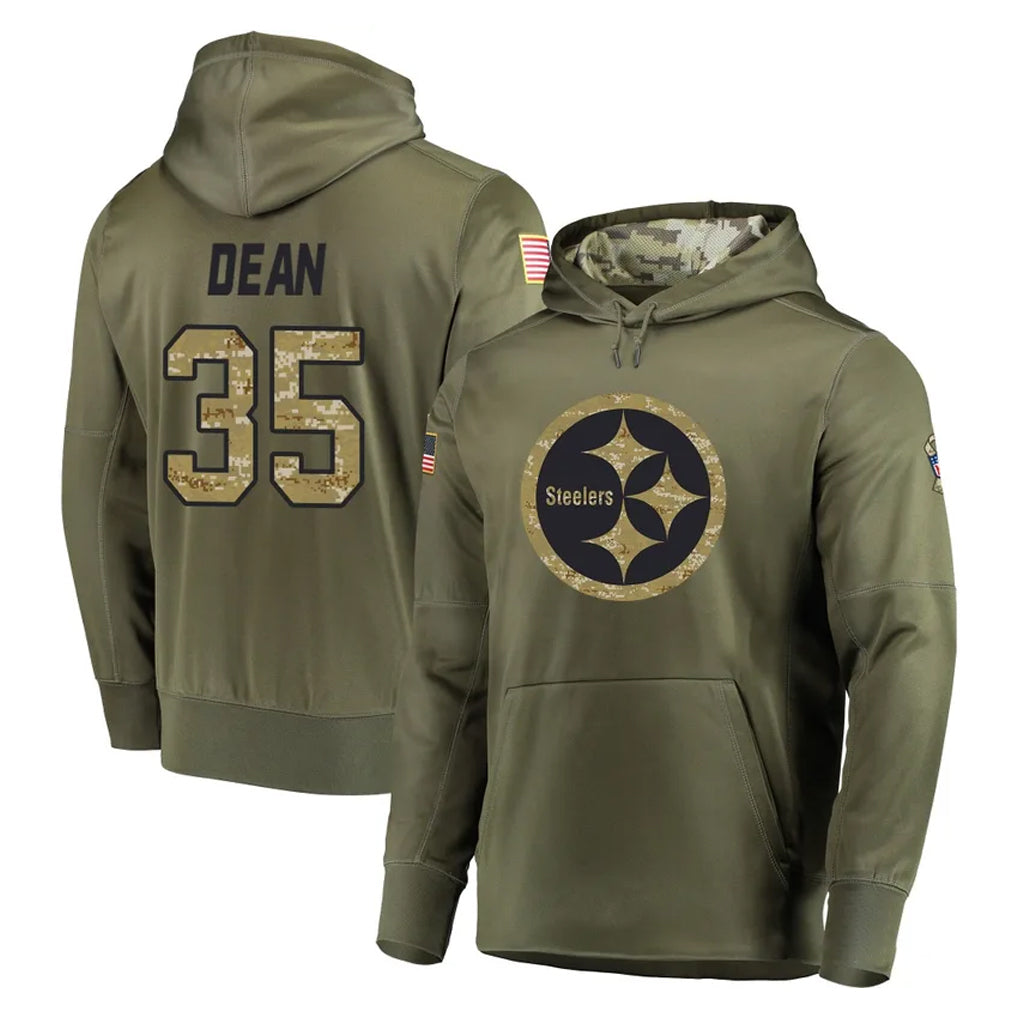 Tuec P.Steelers #35 Jamel Dean Player Olive Salute to Service Pullover Hoodie Home Game Stitched Jerseys