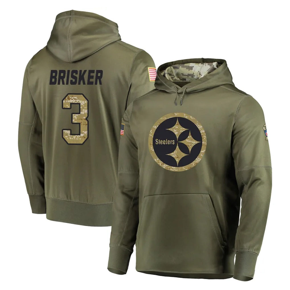 Tuec P.Steelers #3 Jaquan Brisker Player Olive Salute to Service Pullover Hoodie Home Game Stitched Jerseys
