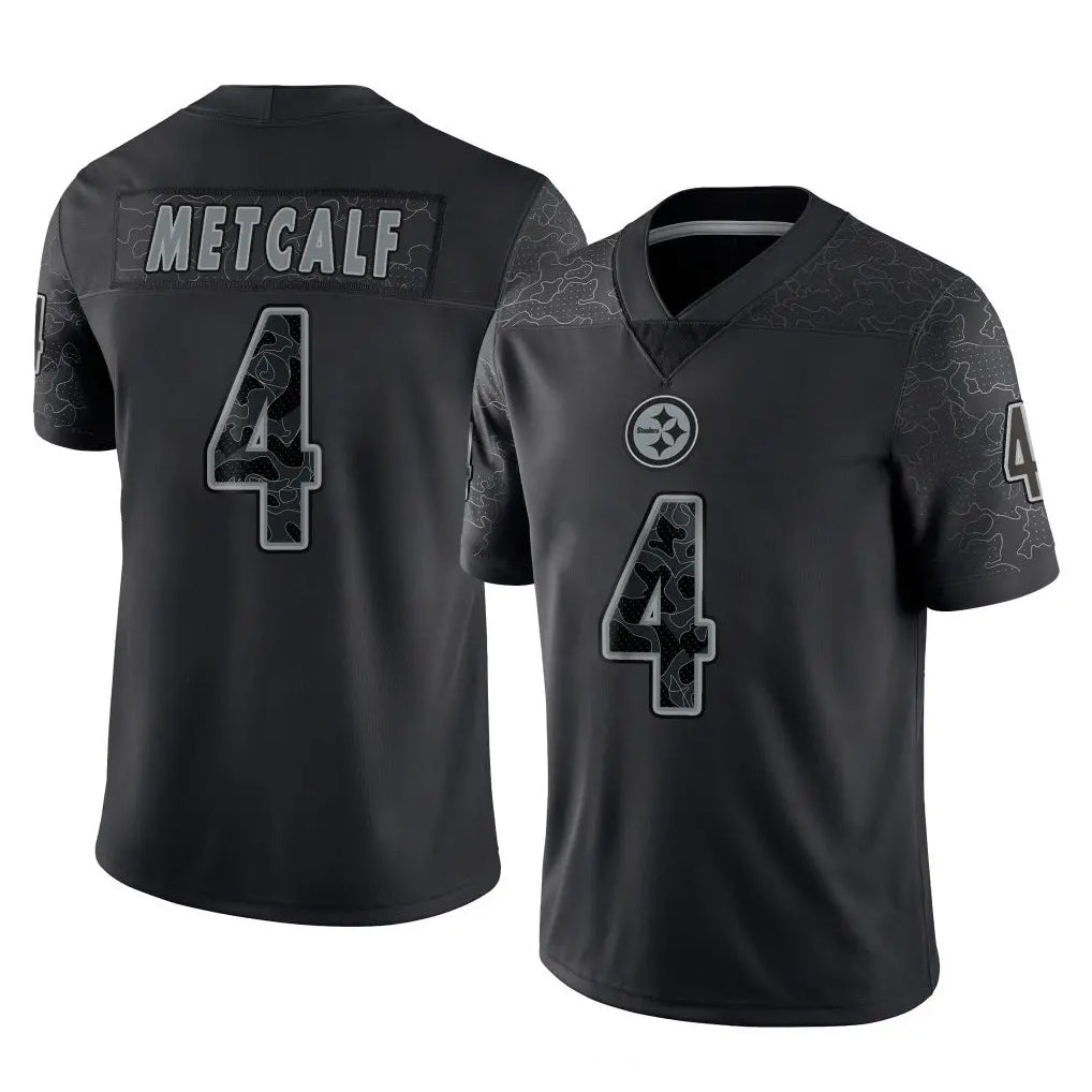 Tuec P.Steelers #4 DK Metcalf Player Black Reflective Limited Home Game Stitched Jerseys