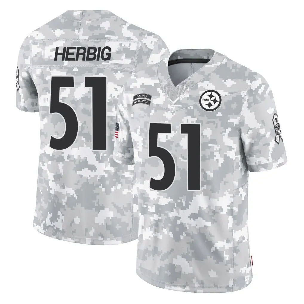 Tuec P.Steelers #51 Nick Herbig Player Arctic Camo Limited Salute To Service Home Game Stitched Jerseys