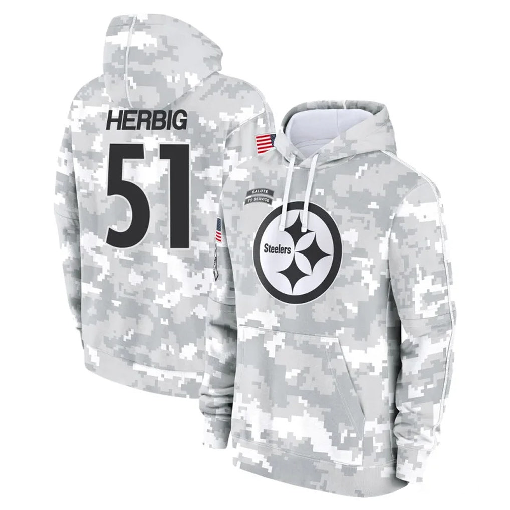 Tuec P.Steelers #51 Nick Herbig Player Arctic Camo Limited Salute to Service Pullover Hoodies Game Stitched Jerseys