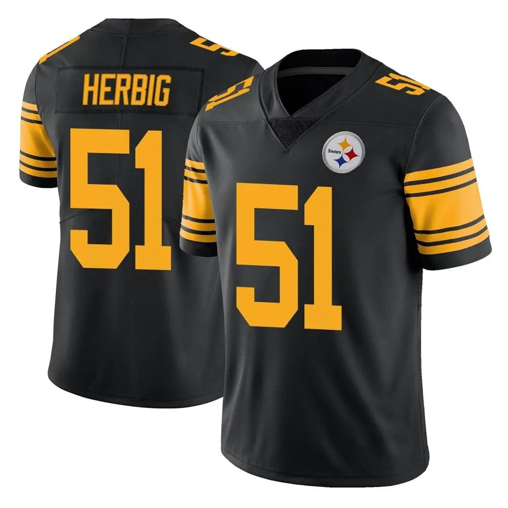 Tuec P.Steelers #51 Nick Herbig Player Black Limited Color Rush Home Game Stitched Jerseys