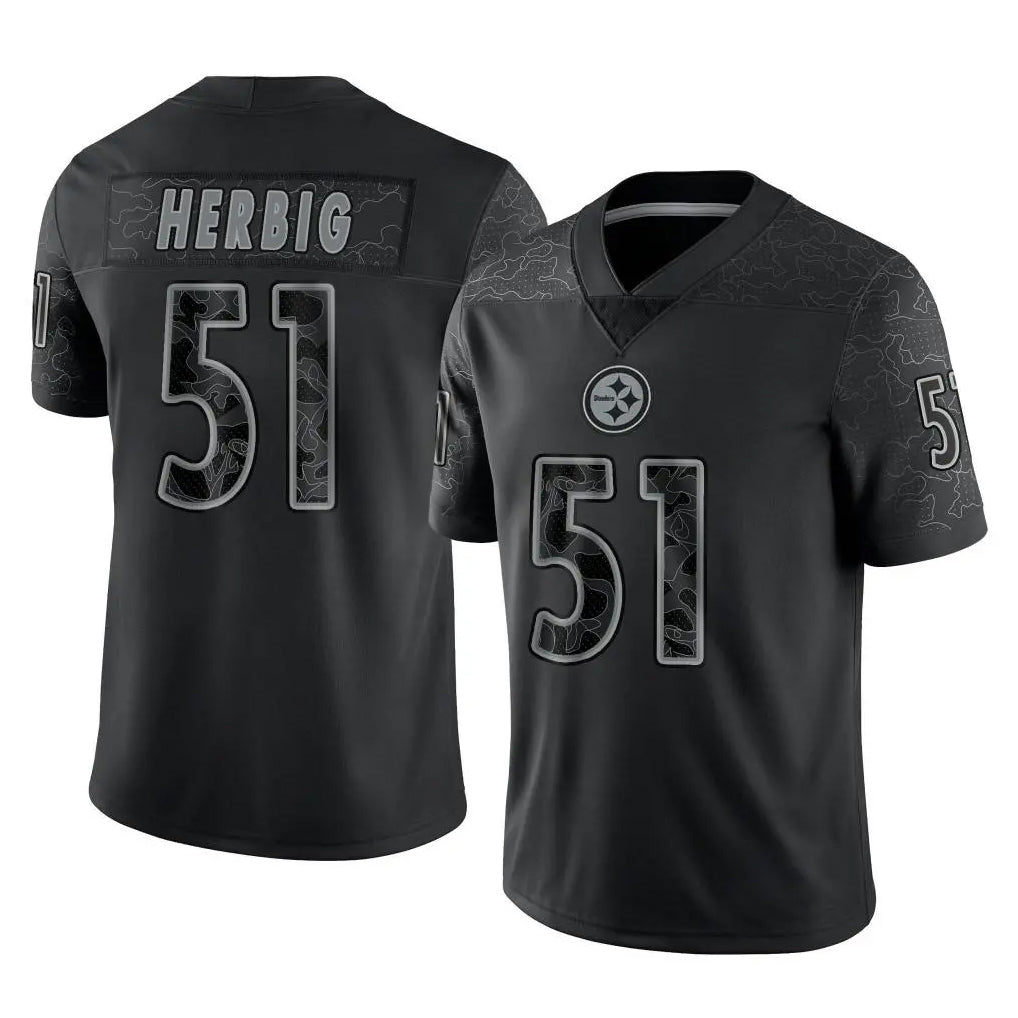 Tuec P.Steelers #51 Nick Herbig Player Black Reflective Limited Home Game Stitched Jerseys