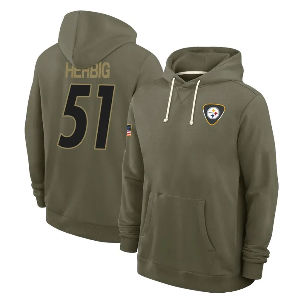Tuec P.Steelers #51 Nick Herbig Player Olive Salute to Service Pullover Hoodies Limited Stitched Jerseys