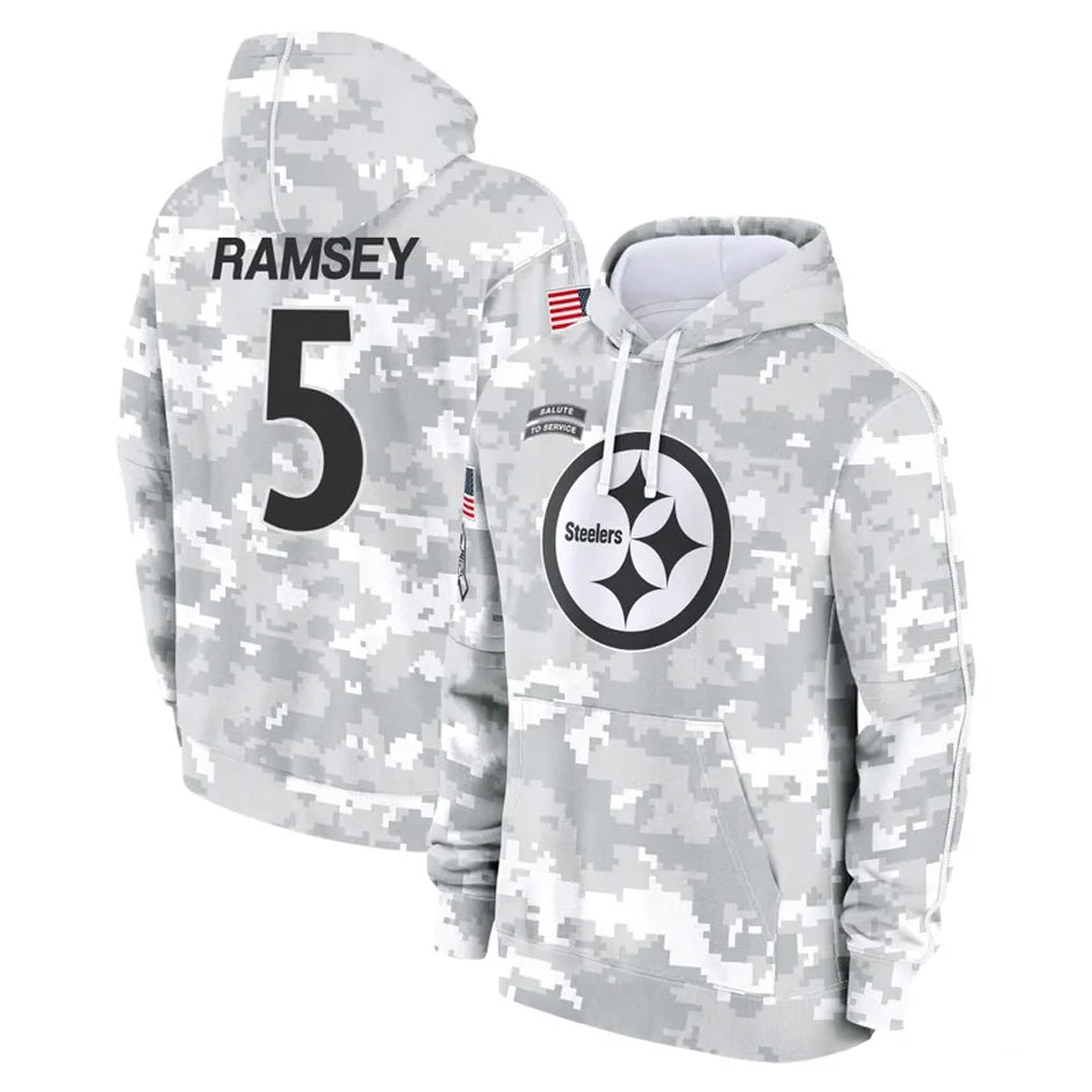 Tuec P.Steelers #5 Jalen Ramsey Player Arctic Camo Limited Salute to Service Pullover Hoodies Game Stitched Jerseys